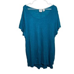 Rachel Zoe T-Shirt Women's 2X Linen V-Neck Short Sleeve Solid Blue Shirt